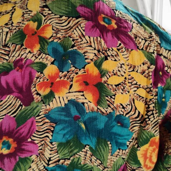 Vintage 90s Carole Little Beaded Floral Rayon Top Mexico Boho Festival Blouse - Picture 14 of 16